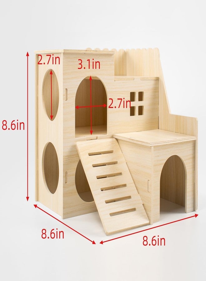 Xiylon Fun Slide Double-Decker Wooden Hideout for Large Hamsters, Syrian, Gerbil & Mice with Play Platform - Natural Safe Rat & Small Animal Sanctuary - Image 2